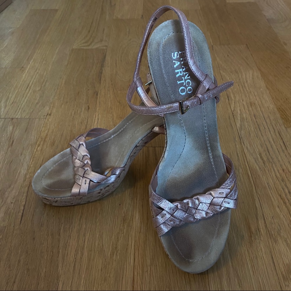 Franco Sarto Cork Heel Rose Gold Sandals